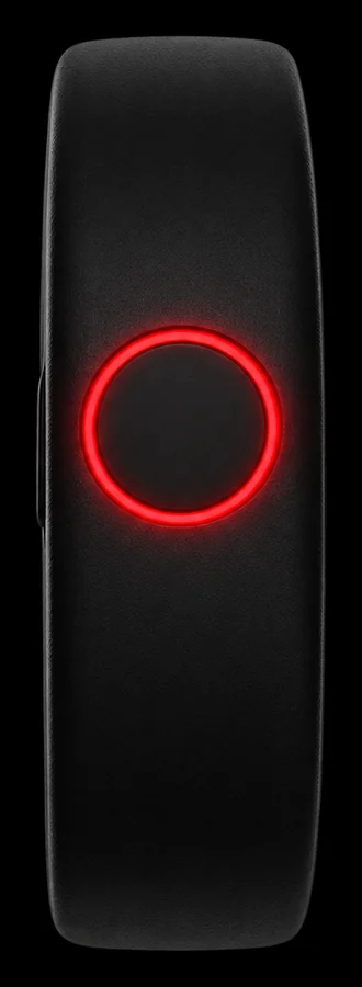 Pulsera Loop de frente con el botón SOS encendido en rojo
